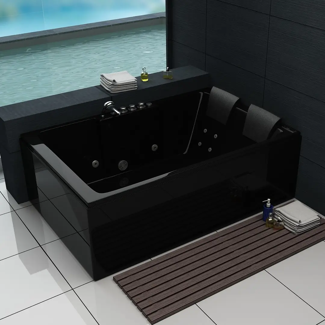 Whirlpool Indoor Badewanne Super Torino BLACK - 180 x 120 x 61 cm - inkl. LED, OZON, Soundsystem