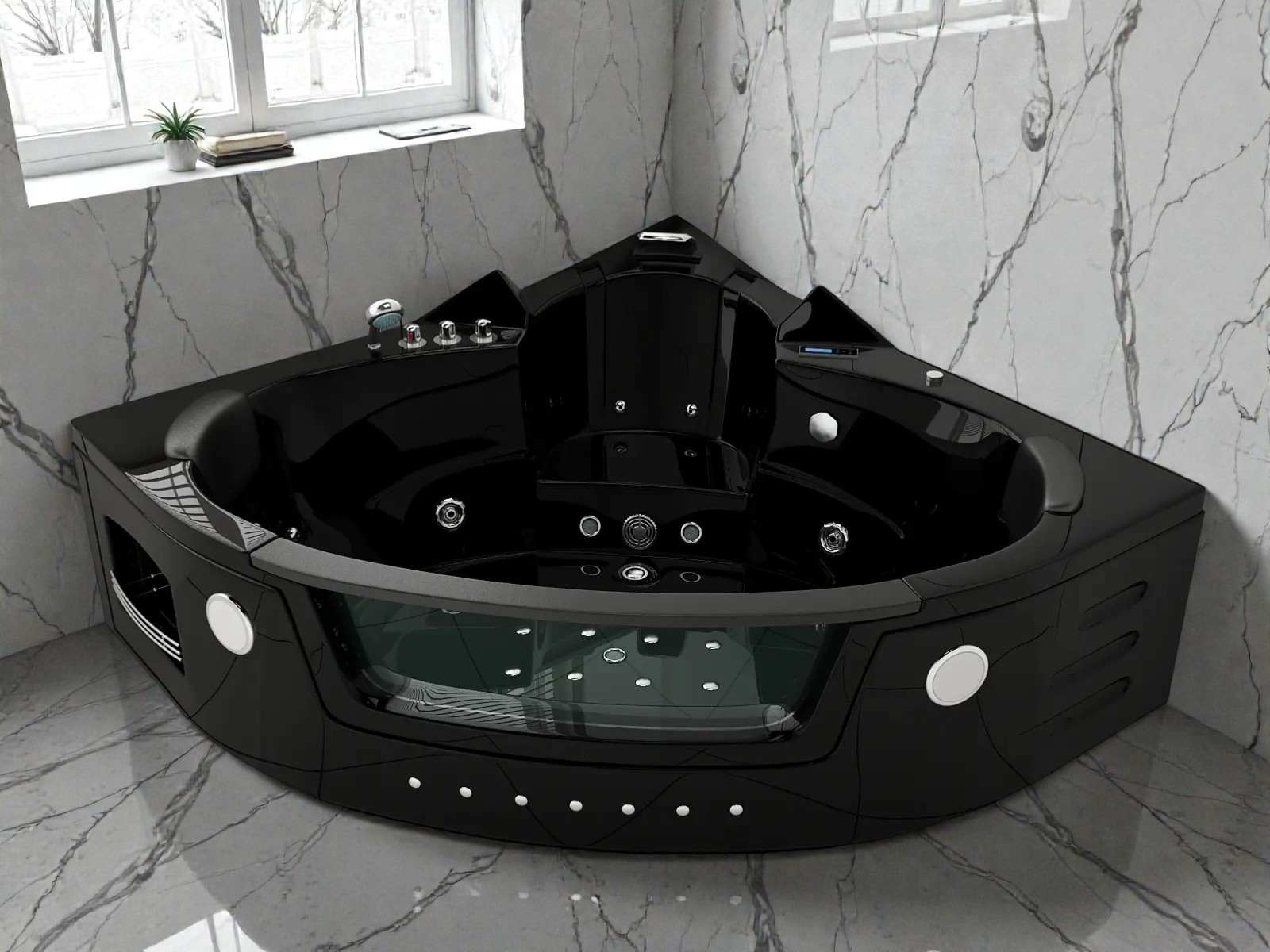 Whirlpool Indoor Badewanne Milano I BLACK Edition - 152 cm - inkl. LED, OZON, Soundsystem 
