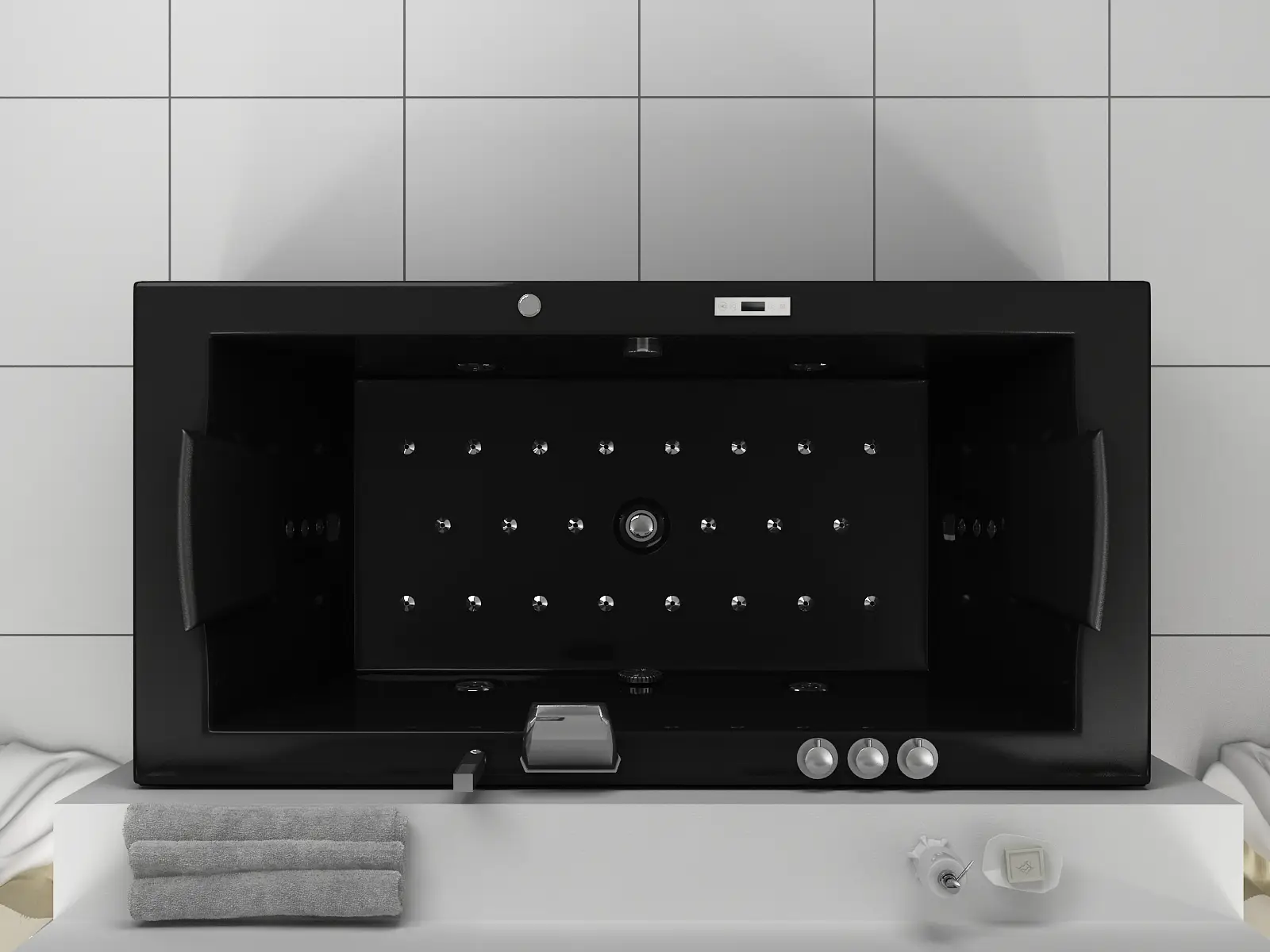 Whirlpool Indoor Badewanne Torino II Black - 182 x 90 x 65 cm - inkl. LED, OZON, Soundsystem