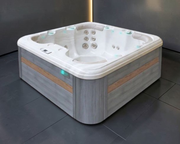 PassionSpa Whirlpool REWIND 204 x 204 x 85 cm - XXL / bis zu 7 Personen - Farbe: Grau