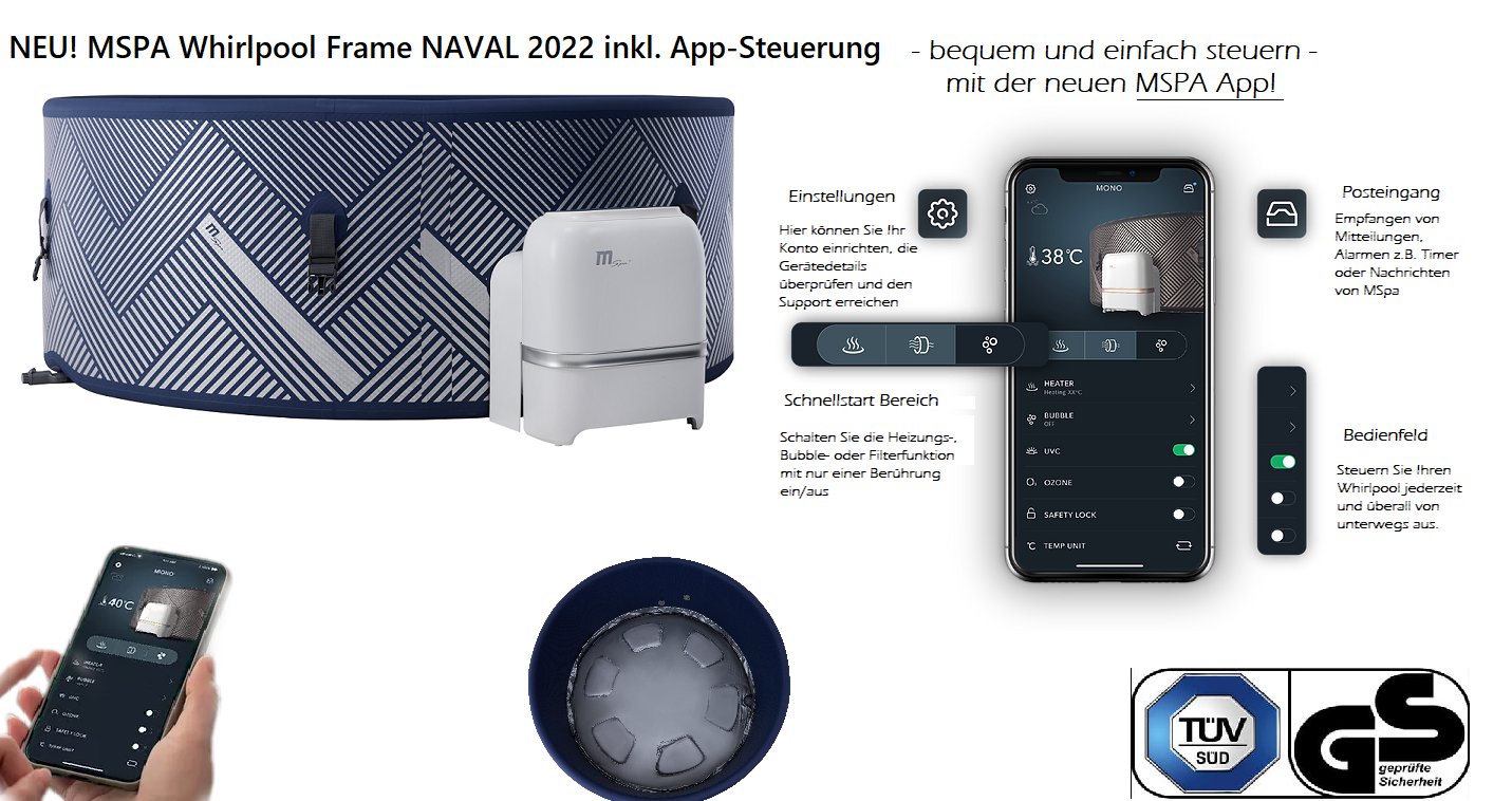 NEU! MSpa Whirlpool FRAME NAVAL NEU inkl. APP-Steuerung DROP-STITCH Indoor & Outdoor Pool