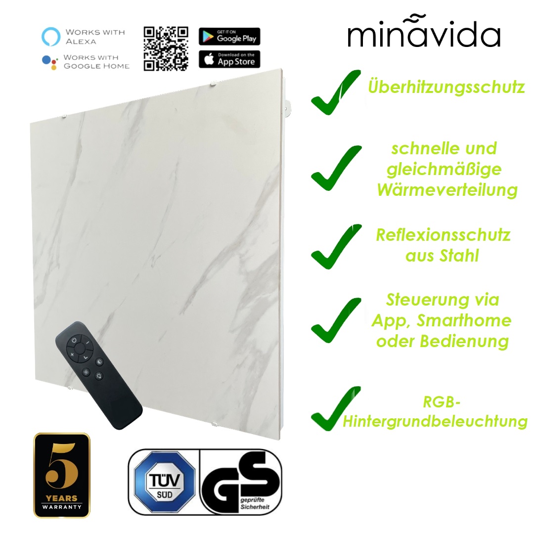 Infrarotheizung Minavida MV-Serie Infrarot-Heizkörper WiFi 500 Watt inkl. RGB Beleuchtung Garantie