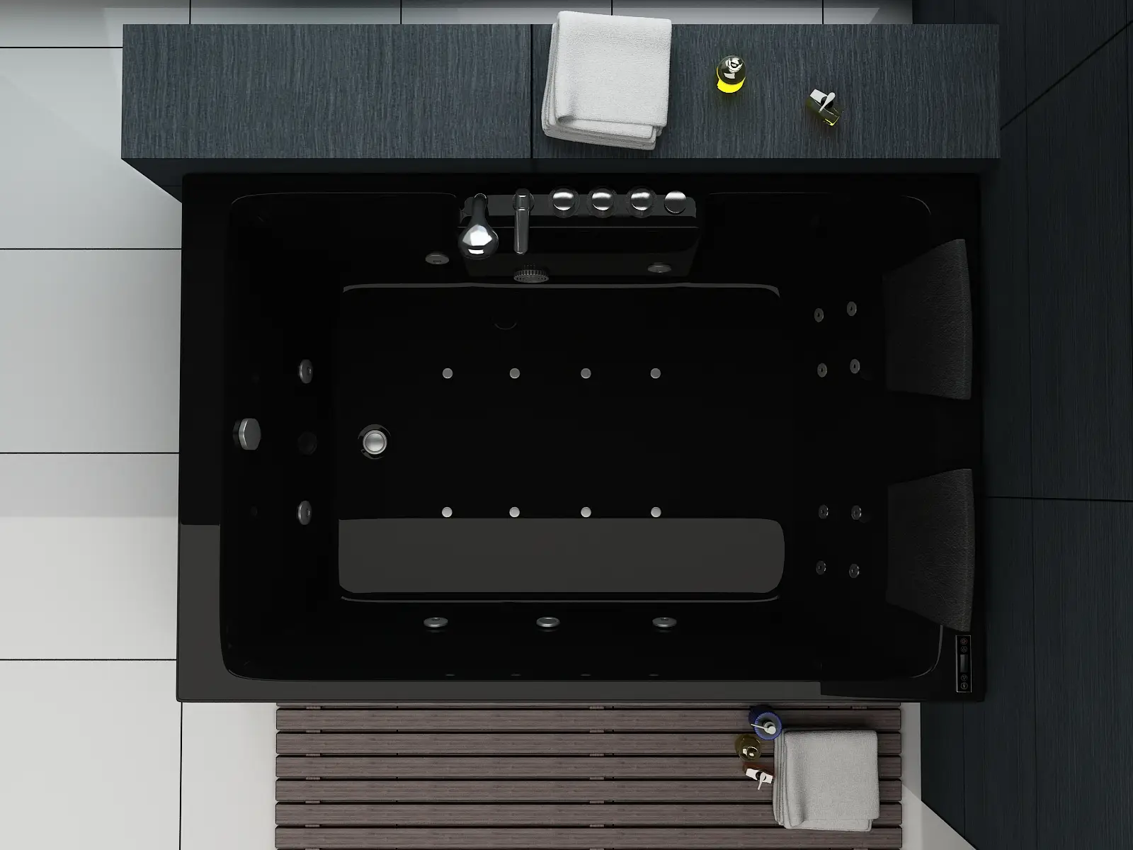 Whirlpool Indoor Badewanne Super Torino BLACK - 180 x 120 x 61 cm - inkl. LED, OZON, Soundsystem