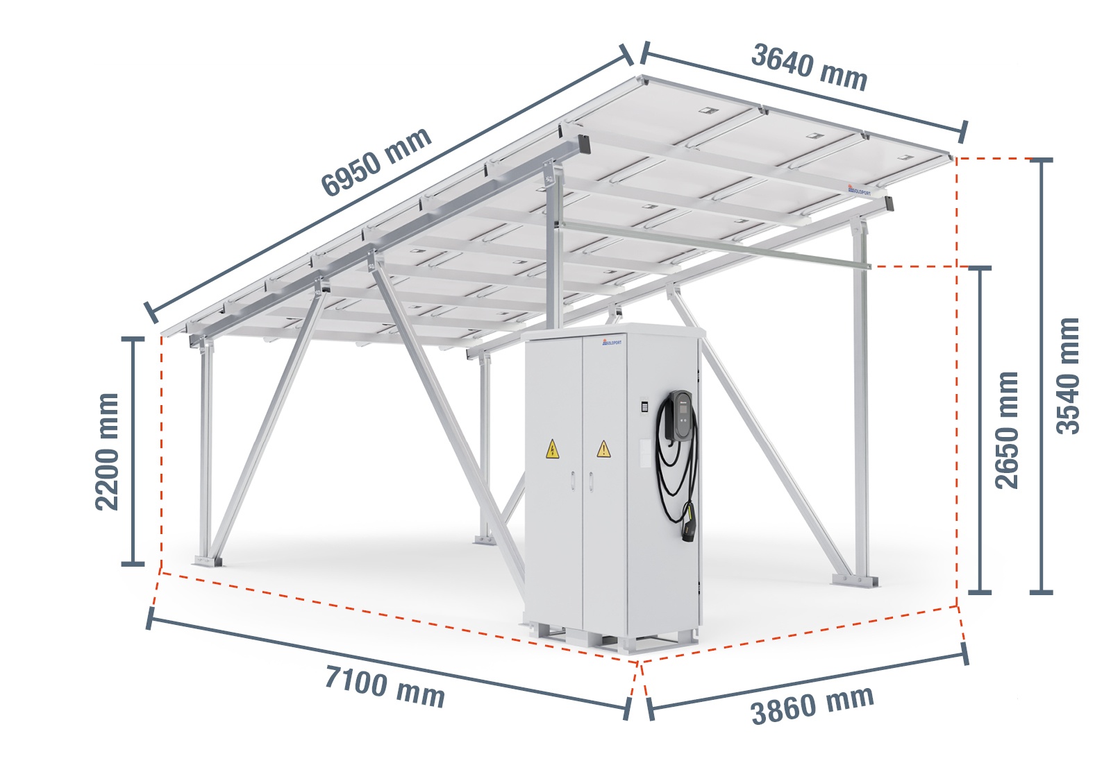 Solarcarport Carport Gestell SP40/ 5-1 inklusive Wallbox, Solarmodulen und Schaltschrank