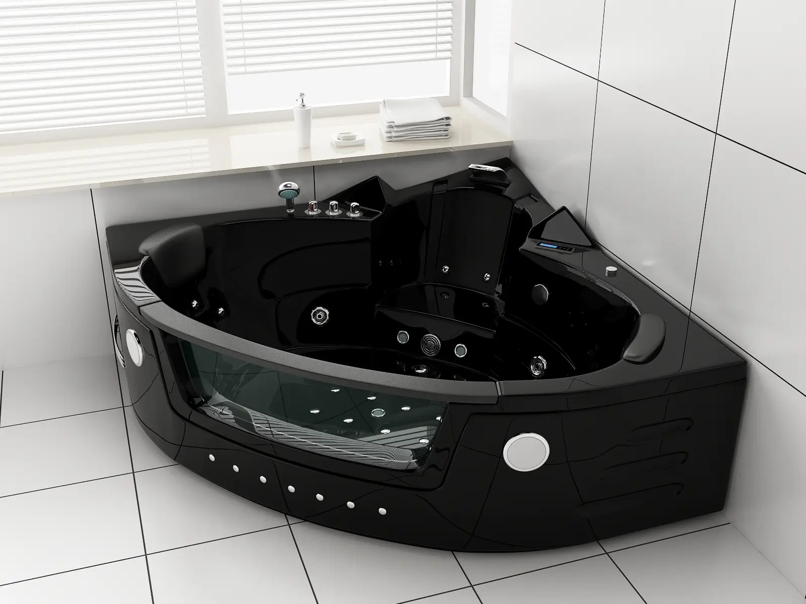 Whirlpool Indoor Badewanne Milano II BLACK Edition 140 cm - inkl. LED, OZON, Soundsystem