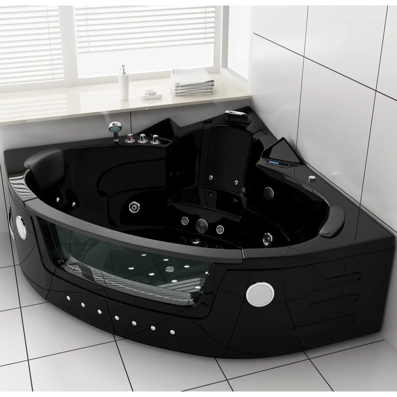 Whirlpool Indoor Badewanne Milano I BLACK Edition - 152 cm - inkl. LED, OZON, Soundsystem 