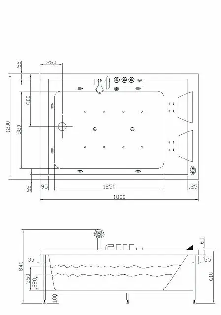 Whirlpool Indoor Badewanne Super Torino BLACK - 180 x 120 x 61 cm - inkl. LED, OZON, Soundsystem
