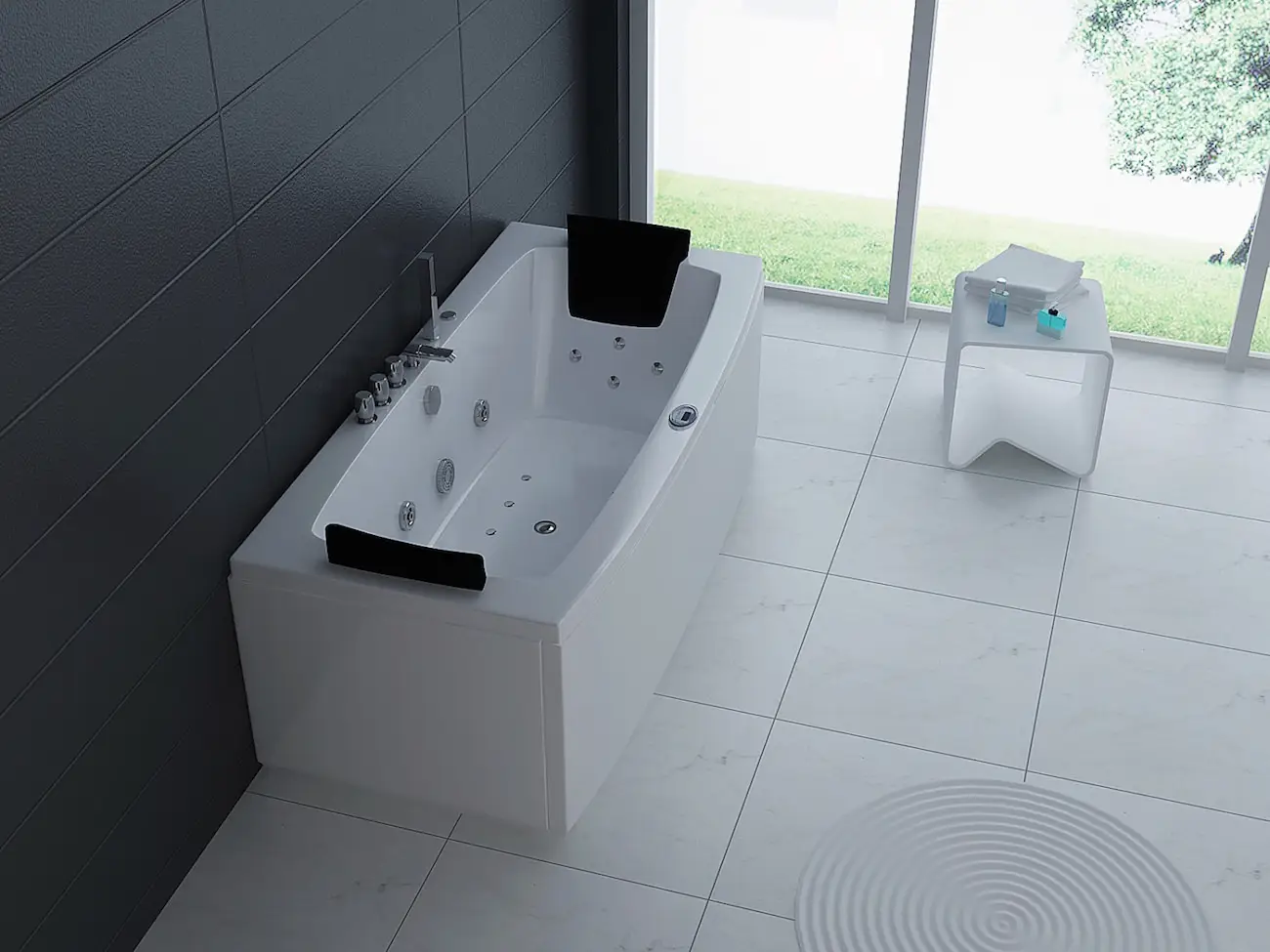 Whirlpool Indoor Badewanne Torino I - 170 x 80 x 62 cm - inkl. LED, OZON, Soundsystem