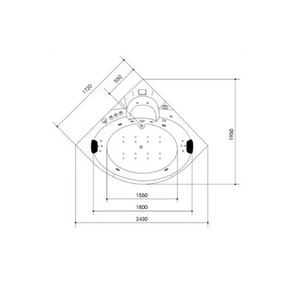 Whirlpool Indoor Badewanne Milano - 172 cm - inkl. LED, OZON, Soundsystem