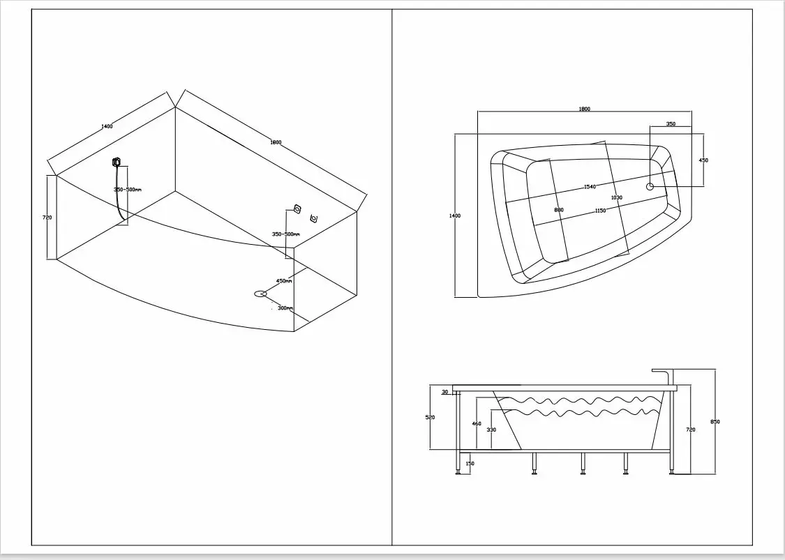 Whirlpool Indoor Badewanne Verona Beta - 180 x 140 cm - inkl. LED, Ozon, Soundsystem