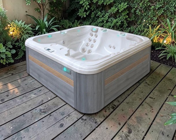 PassionSpa Whirlpool REFRESH 204 x 204 x 85 cm - XXL / bis zu 5 Personen - Farbe: Hellgrau