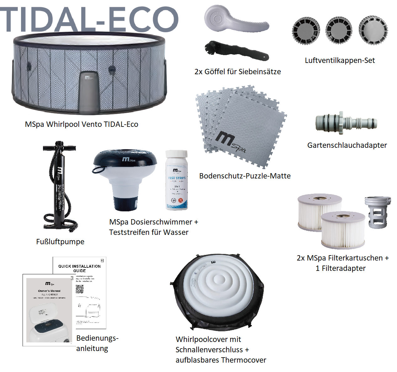 MSpa Whirlpool TIDAL ECO 2026 inkl. App + Hydromassagedüsen & 138 Luftdüsen