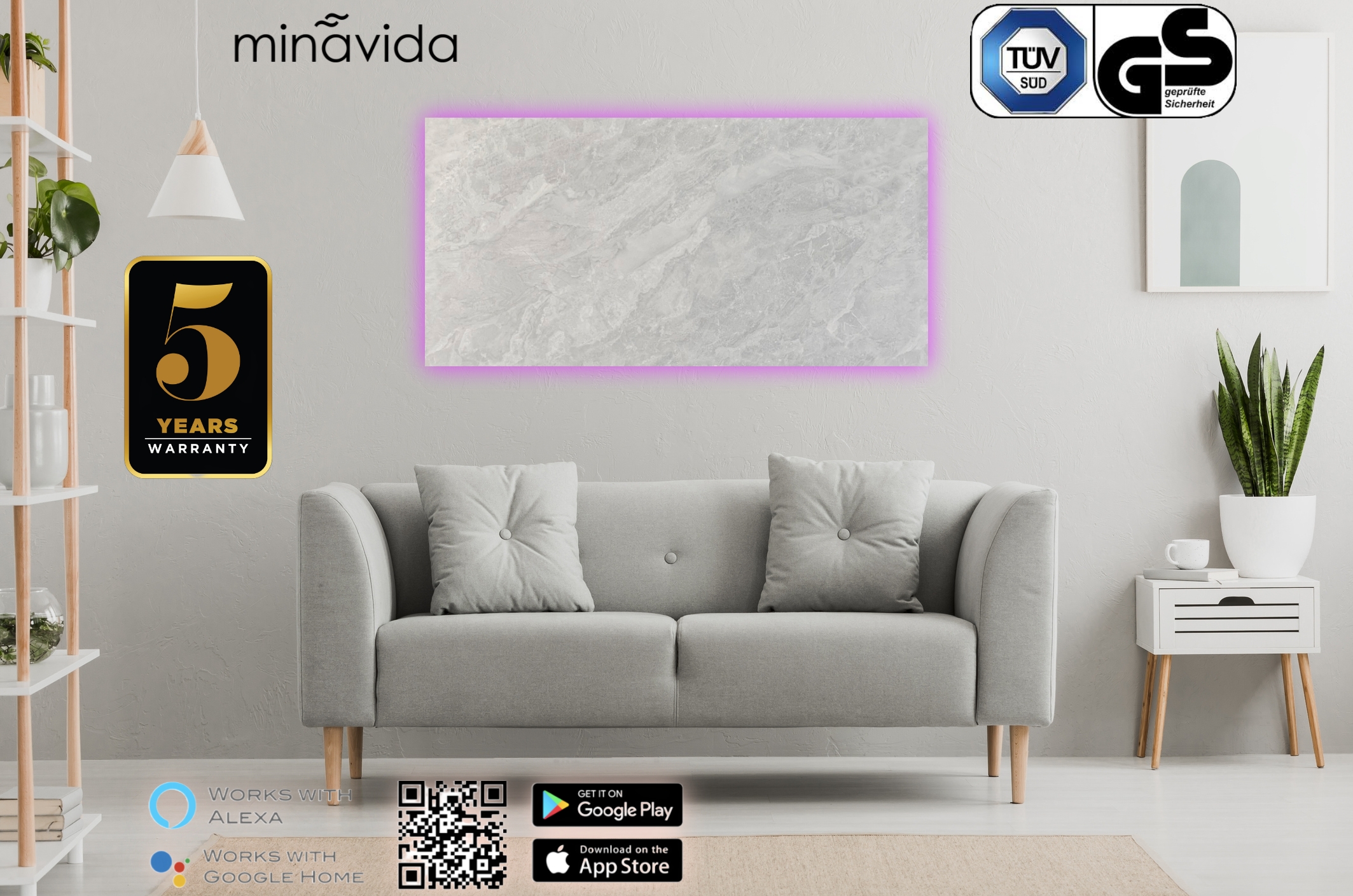 Infrarotheizung Minavida MV1000 Infrarot-Heizkörper WiFi 1000 Watt inkl. RGB Beleuchtung Garantie Thermostat Infrarotheizung Minavida MV1000 Infrarot-Heizkörper WiFi 1000 Watt inkl. RGB Beleuchtung Garantie Thermostat