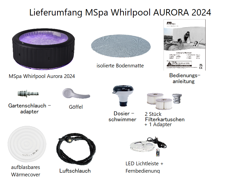 MSpa Whirlpool aufblasbar 2024 AURORA Farbwechsel LED Outdoor Pool XXL 6 Personen