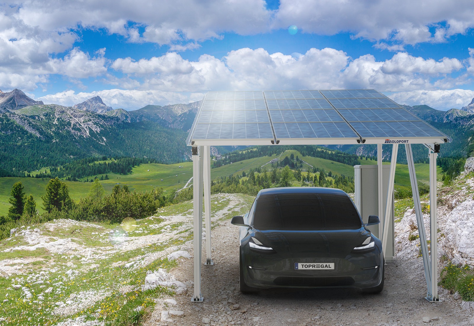 Solarcarport Carport Gestell SP40/ 5-1 inklusive Wallbox, Solarmodulen und Schaltschrank