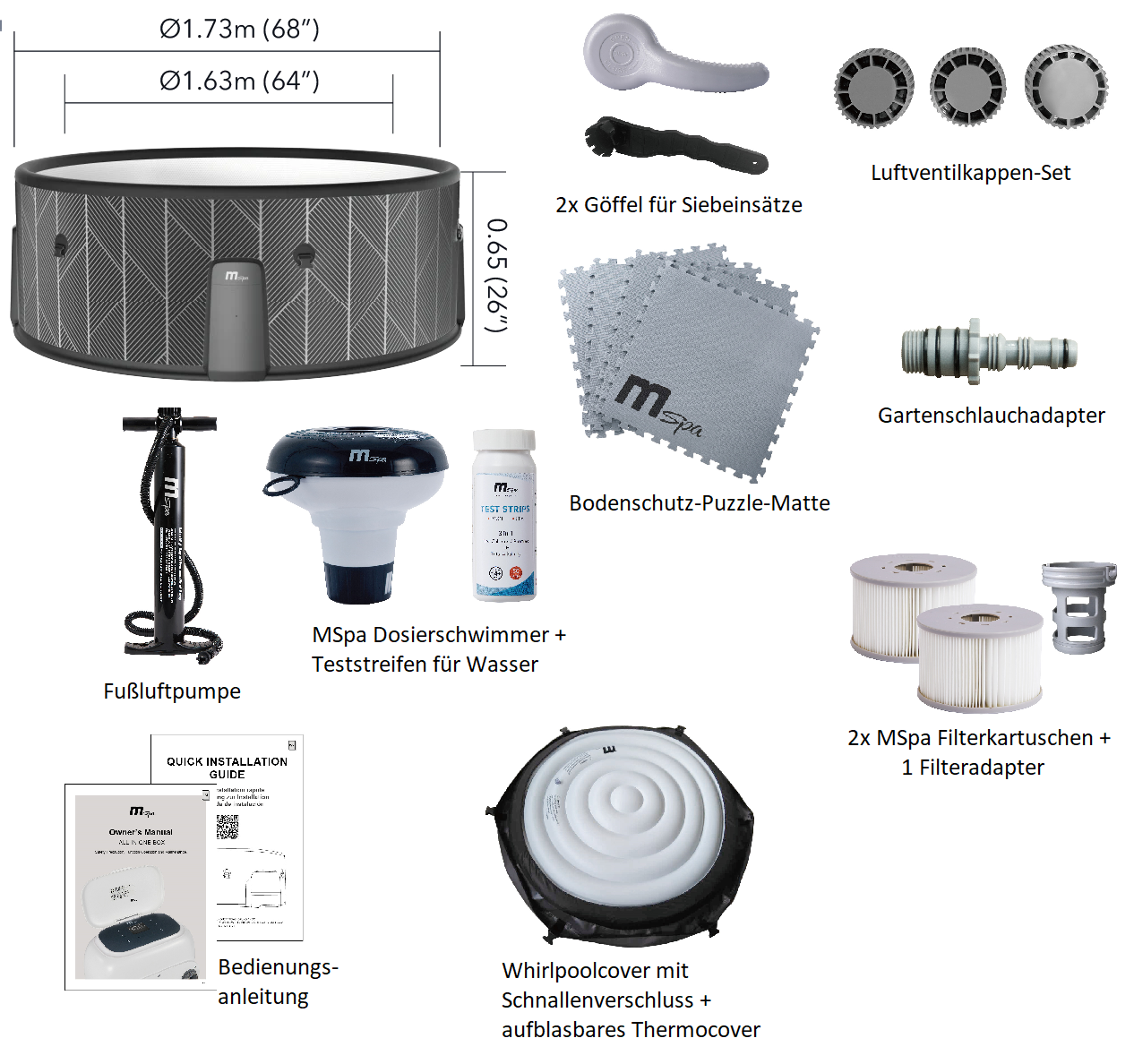 MSpa Whirlpool NOX ECO 2027 inkl. App + Hydromassagedüsen & 138 Luftdüsen - 173 cm
