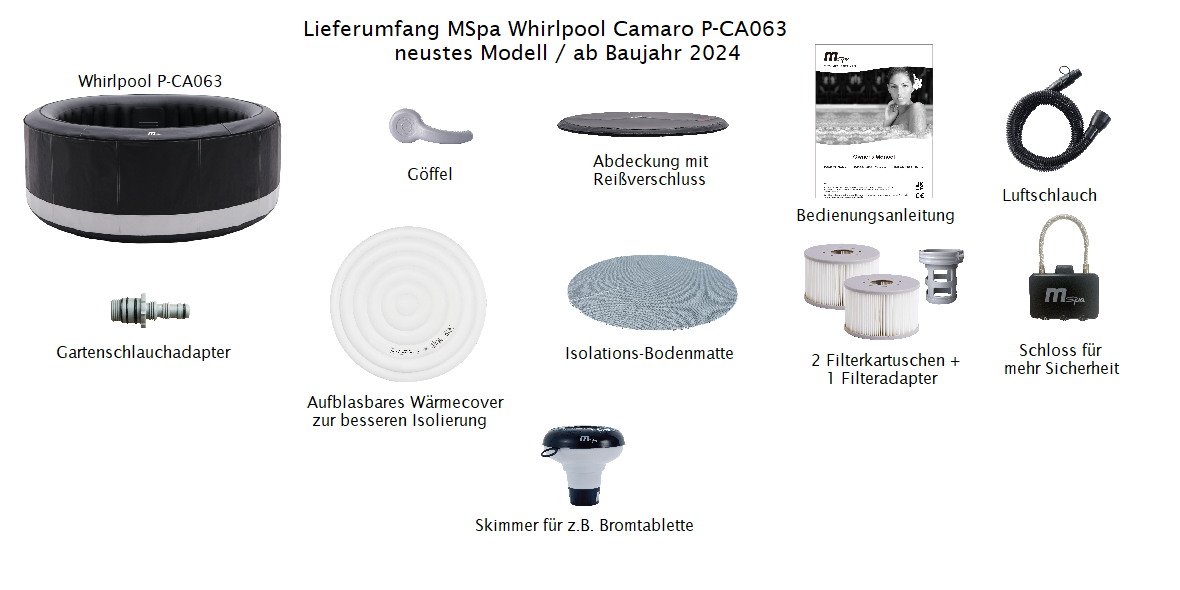 MSpa Whirlpool Premium CAMARO P-CA063 neustes Modell Outdoor Pool XXL 6 Personen inkl. Ozon / 138 Luftdüsen inkl. LED