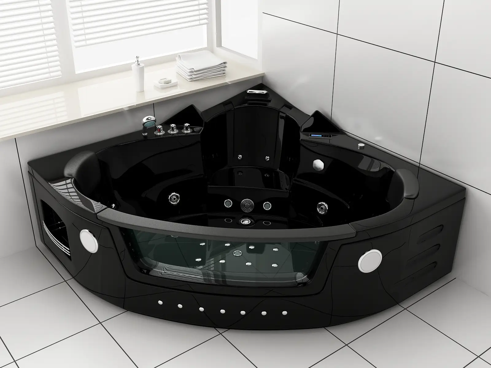 Whirlpool Indoor Badewanne Milano I BLACK Edition - 152 cm - inkl. LED, OZON, Soundsystem 